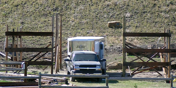 Truck and trailer in the barn